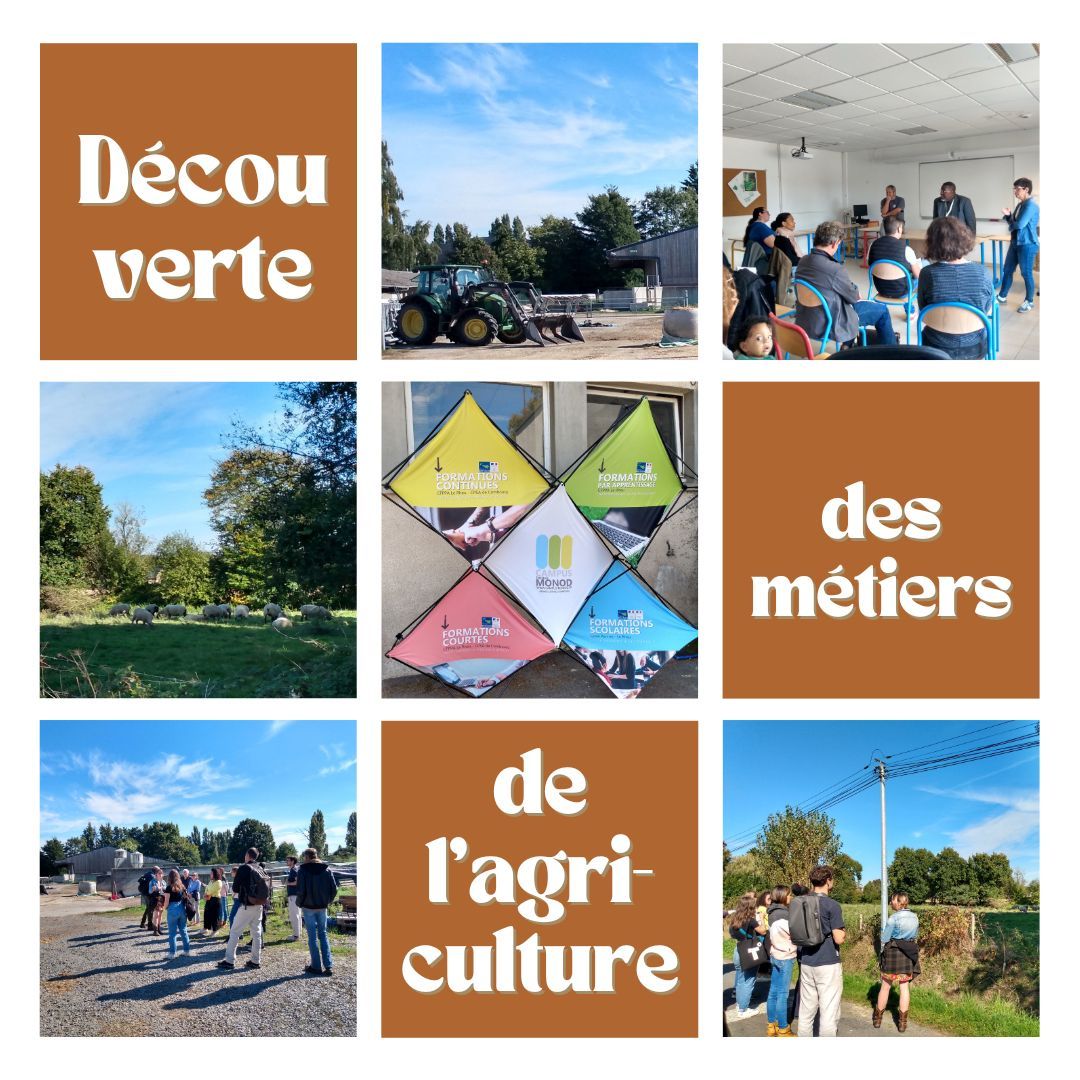 Groupe visitant la ferme du Campus Monod à Le Rheu